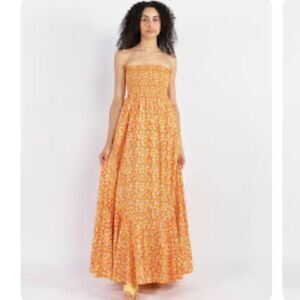 NWT Caroline Constas Haisley Strapless Maxi Dress Medium Yellow Ditsy Floral